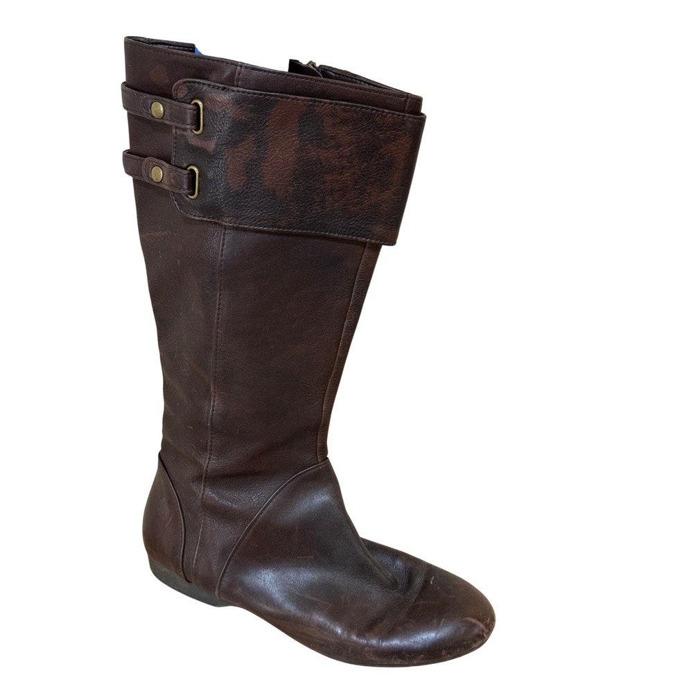 Enzo Angiolini Women Riding Boots 9.5 Brown Leather Buckle Eazelden Equestrian